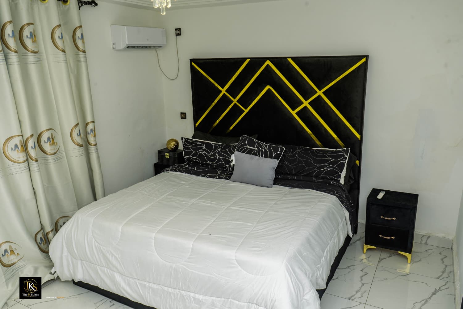 Master bedroom — black, white & gold