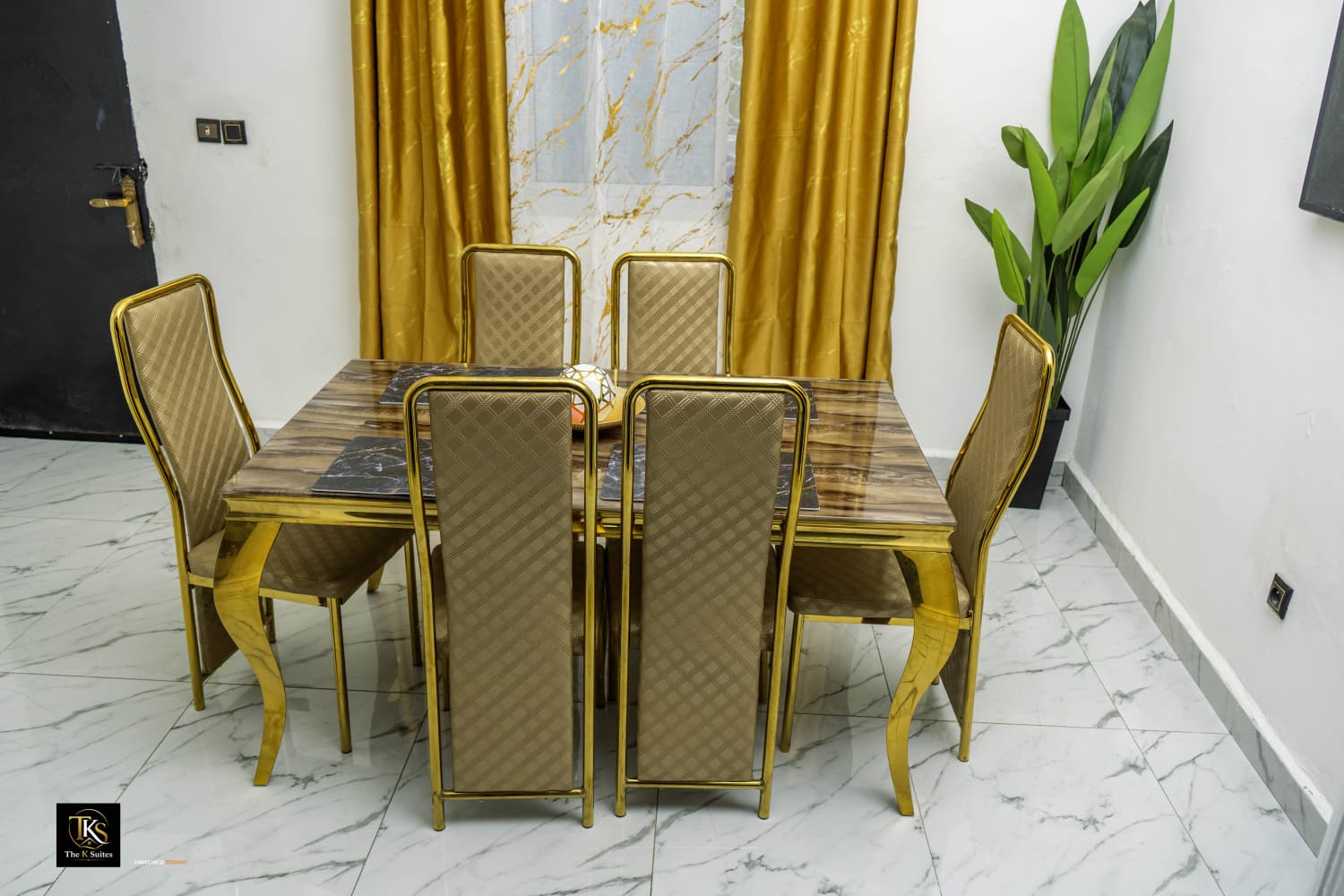 Golden dining room — seats six