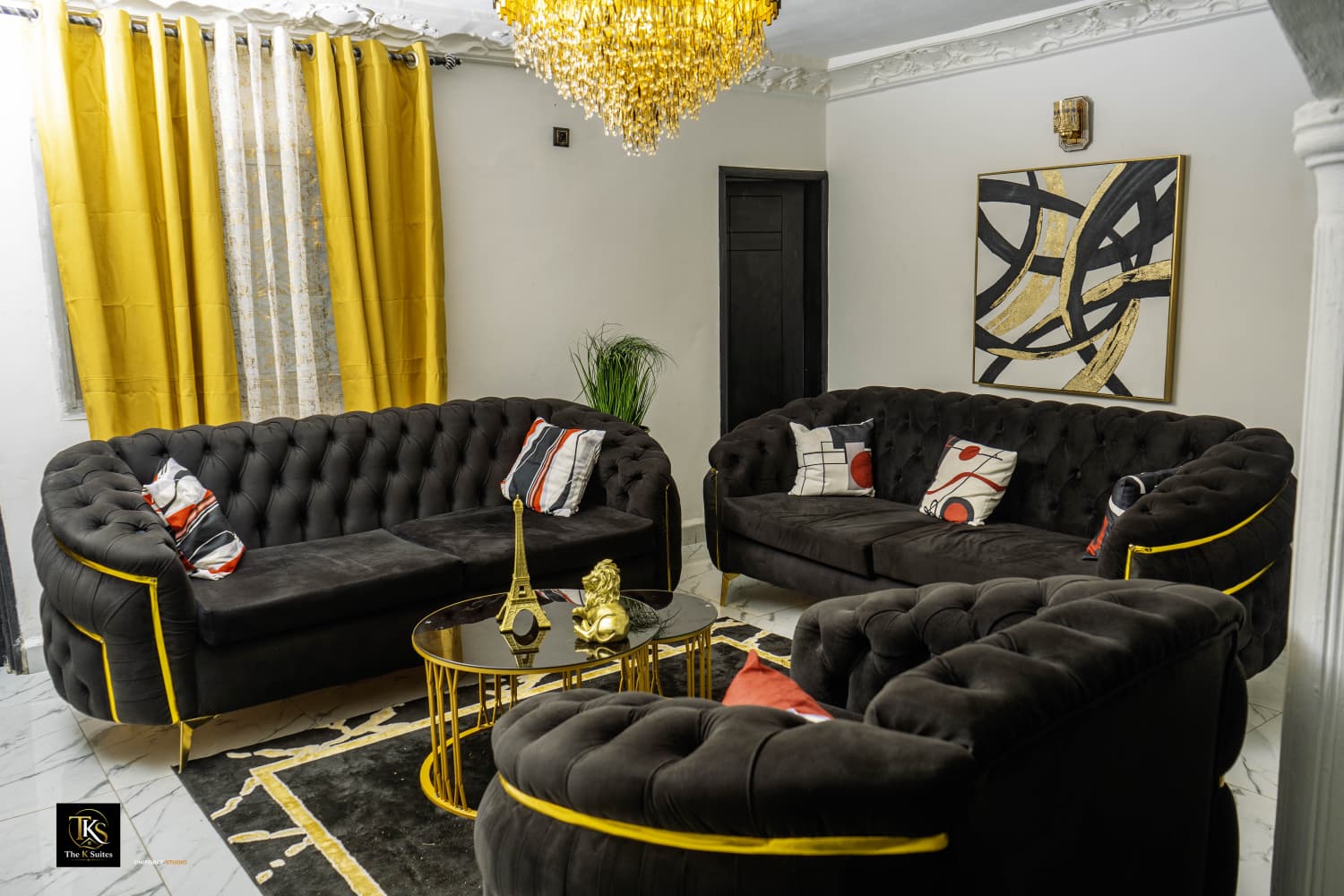 Designer lounge with statement art